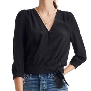 MADEWELL Silk Wrap Black Top Blouse Shirt Large
